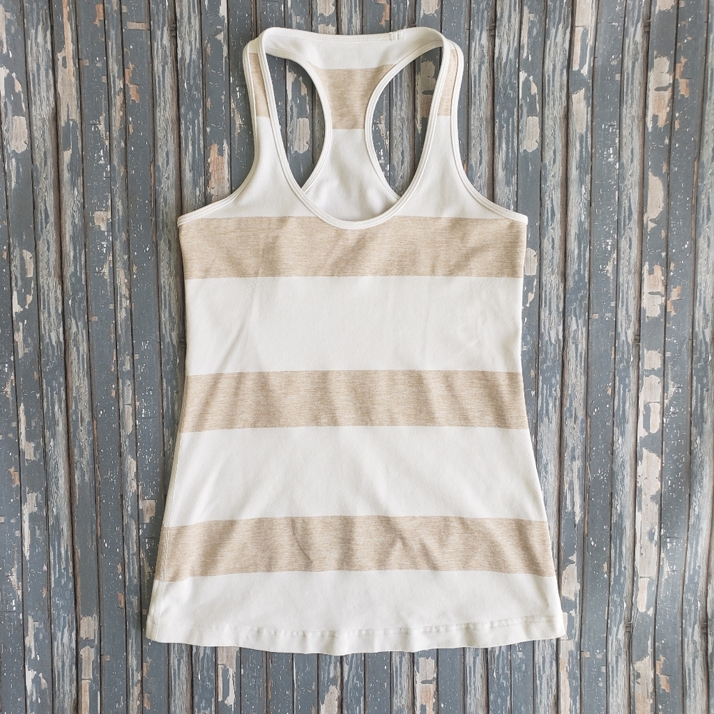 Lululemon Racerback Tan/White Striped Tank Top Sz6